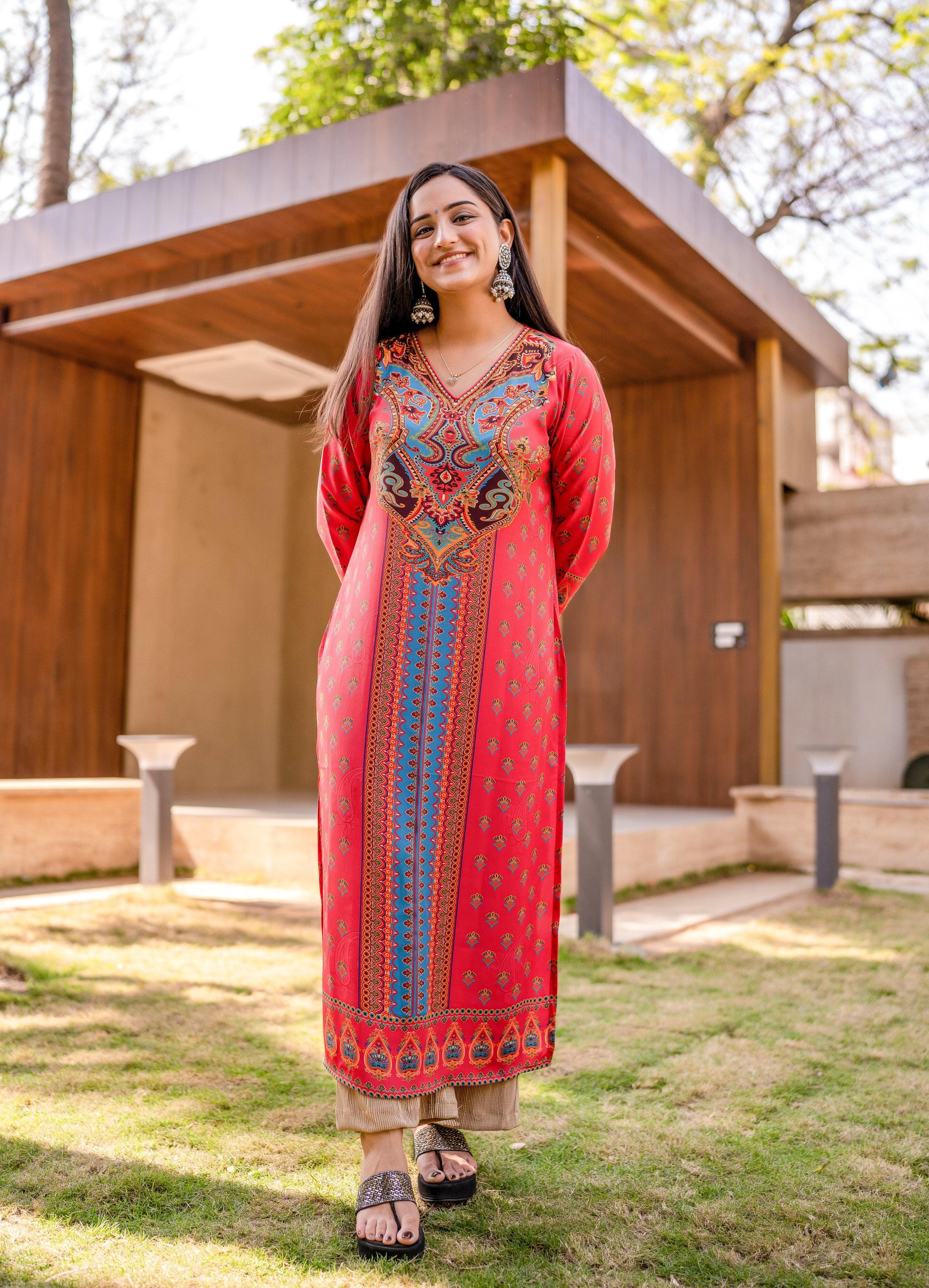 Hot Pink & Blue Kurta - Jeeaayanu Fashion